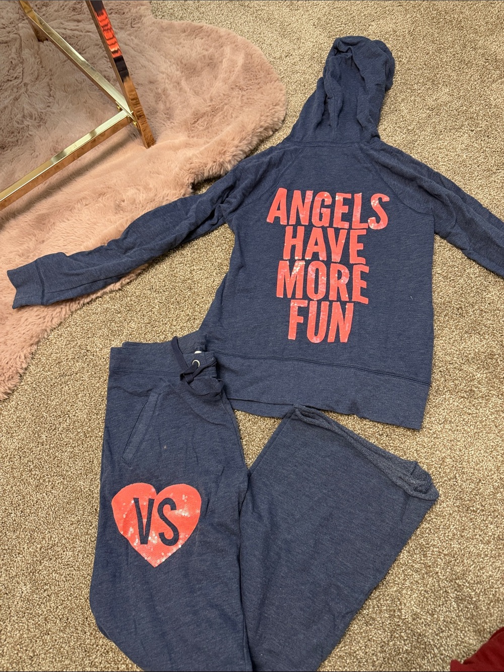 PINK Victoria's Secret Navy Sweatshirt & Joggers with Pink Sequins